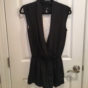 Aqua Brand Black Romper with Cream Lace Back